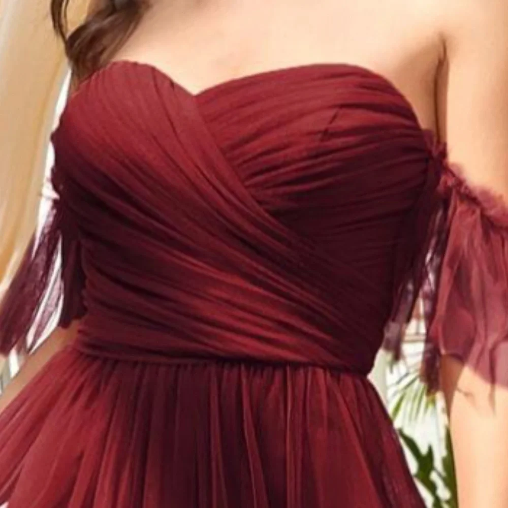 Luxe Mesh Off Shoulder Bridal Prom Formal Maxi Dress - Picture 4 of 11